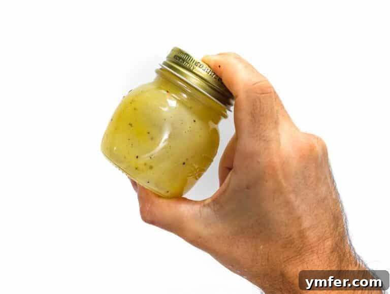 making the dressing in a jar
