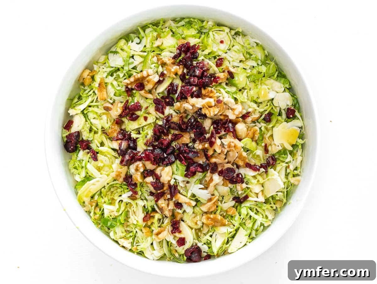 Crunchy Brussels Sprout Ribbon Salad 6 shaved brussels sprouts in a bowl