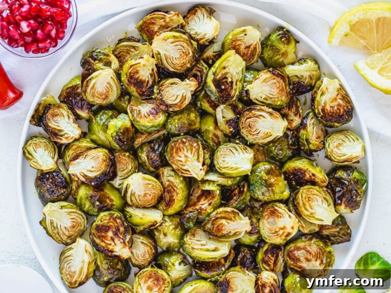 Roasted Brussels Sprouts with lemon and pomegranate