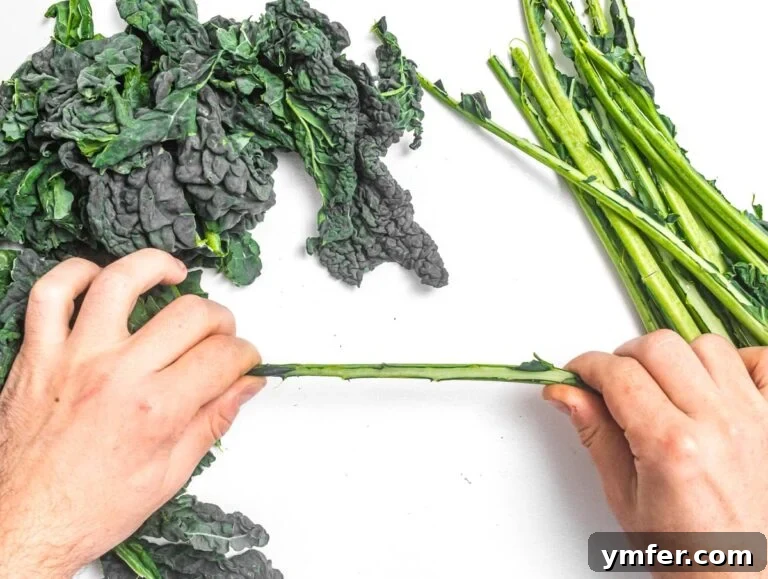 Kale Crunch 14 Removing kale leaves from stems and chopping