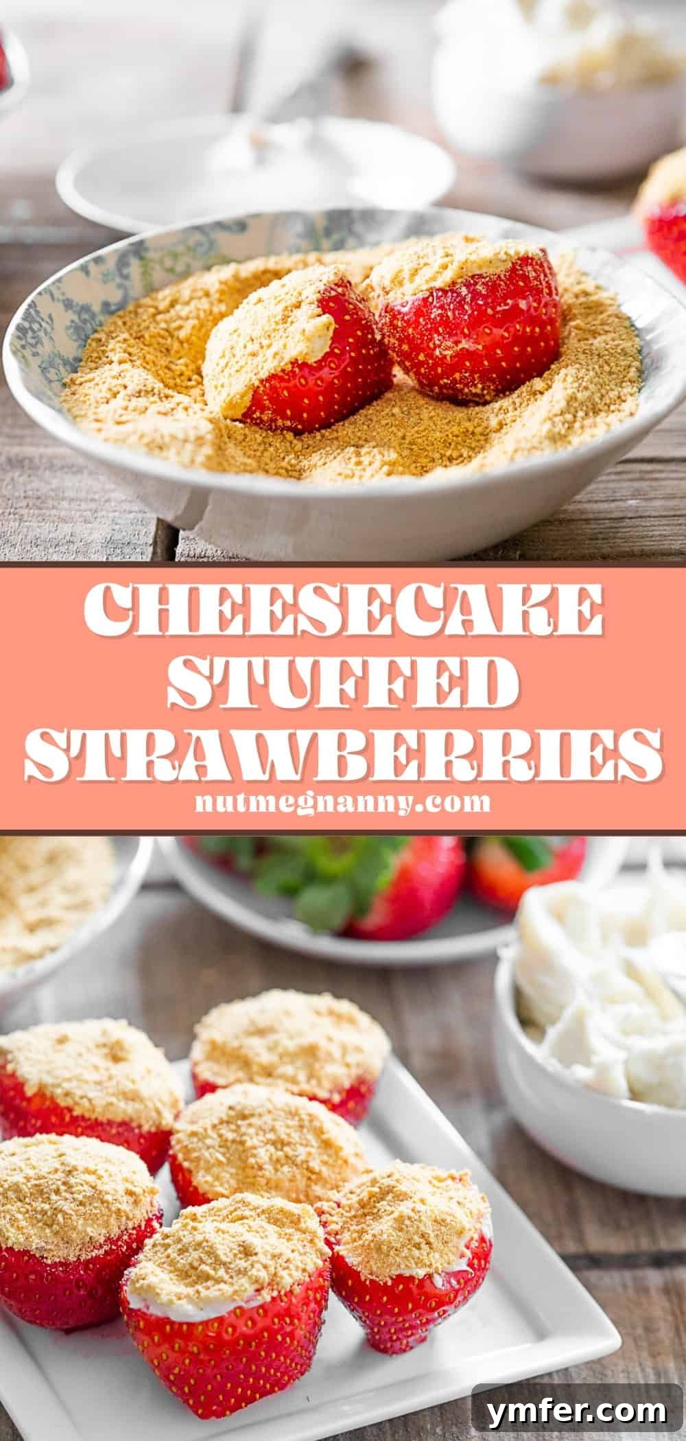 Strawberry Cheesecake Bliss Bites 7 Cheesecake Stuffed Strawberries pin for Pinterest.