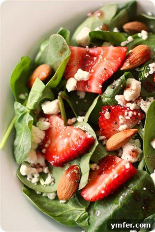 Spinach, Strawberry and Goat Cheese Salad by Nutmeg Nanny Spinach, Strawberry and Goat Cheese Salad with Pomegranate Vinaigrette