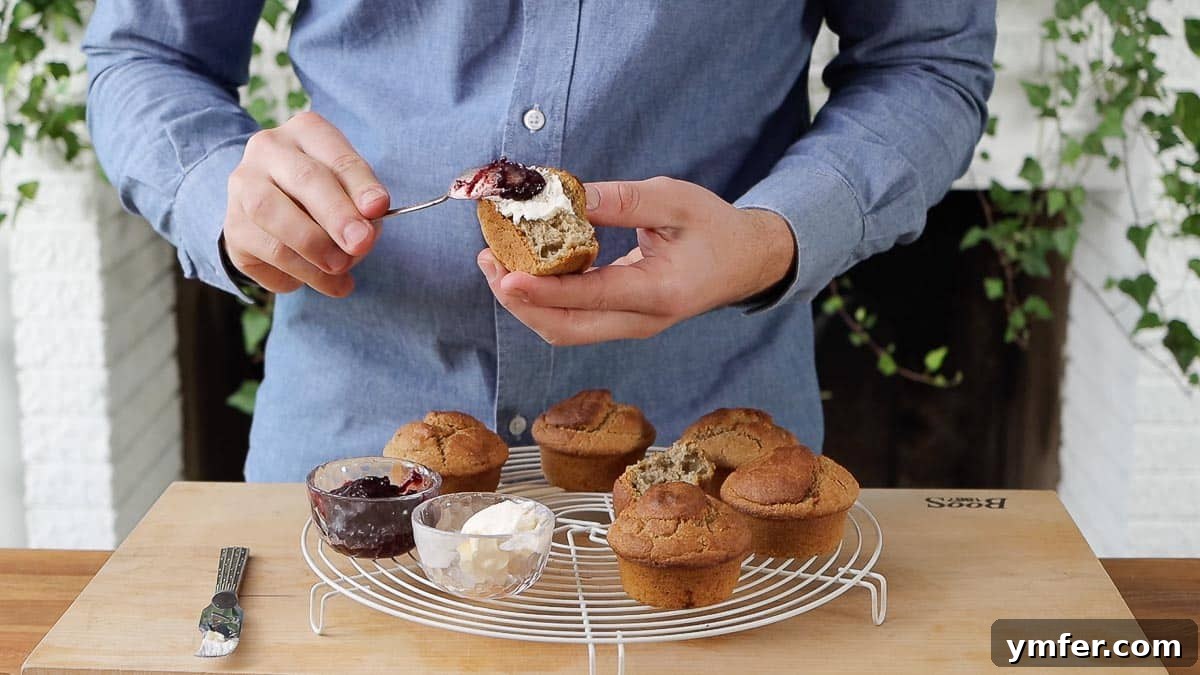 Oat-licious Muffins 9 serving muffins with jam and butter