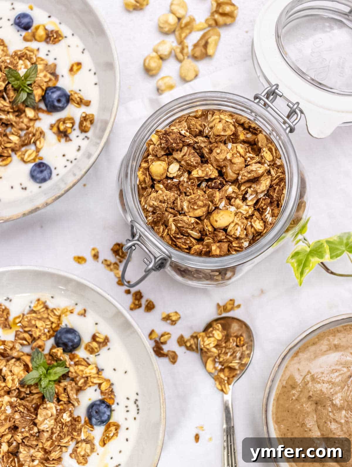 Granola recipe, golden brown and crunchy.