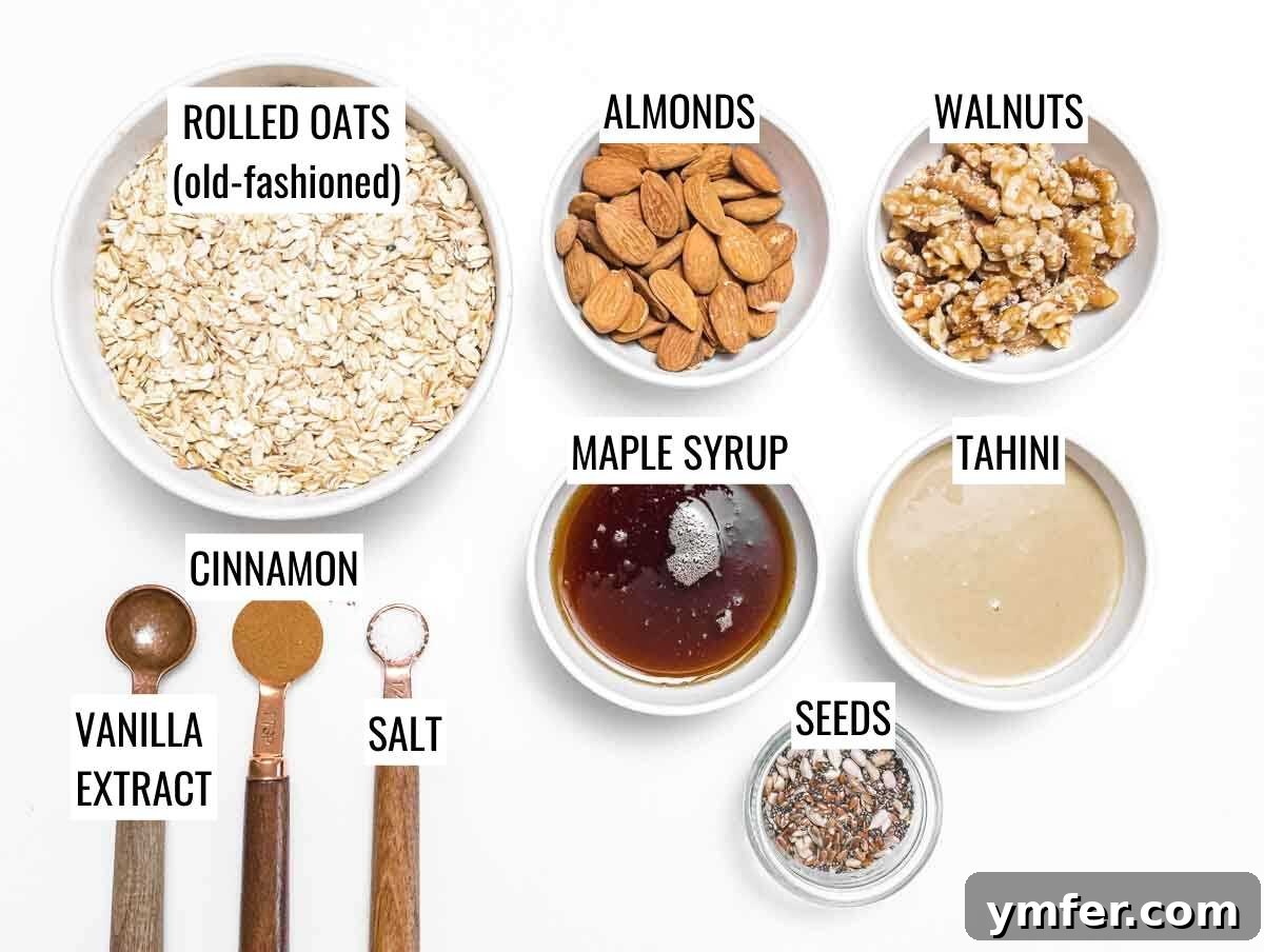 Ingredients for granola laid out.