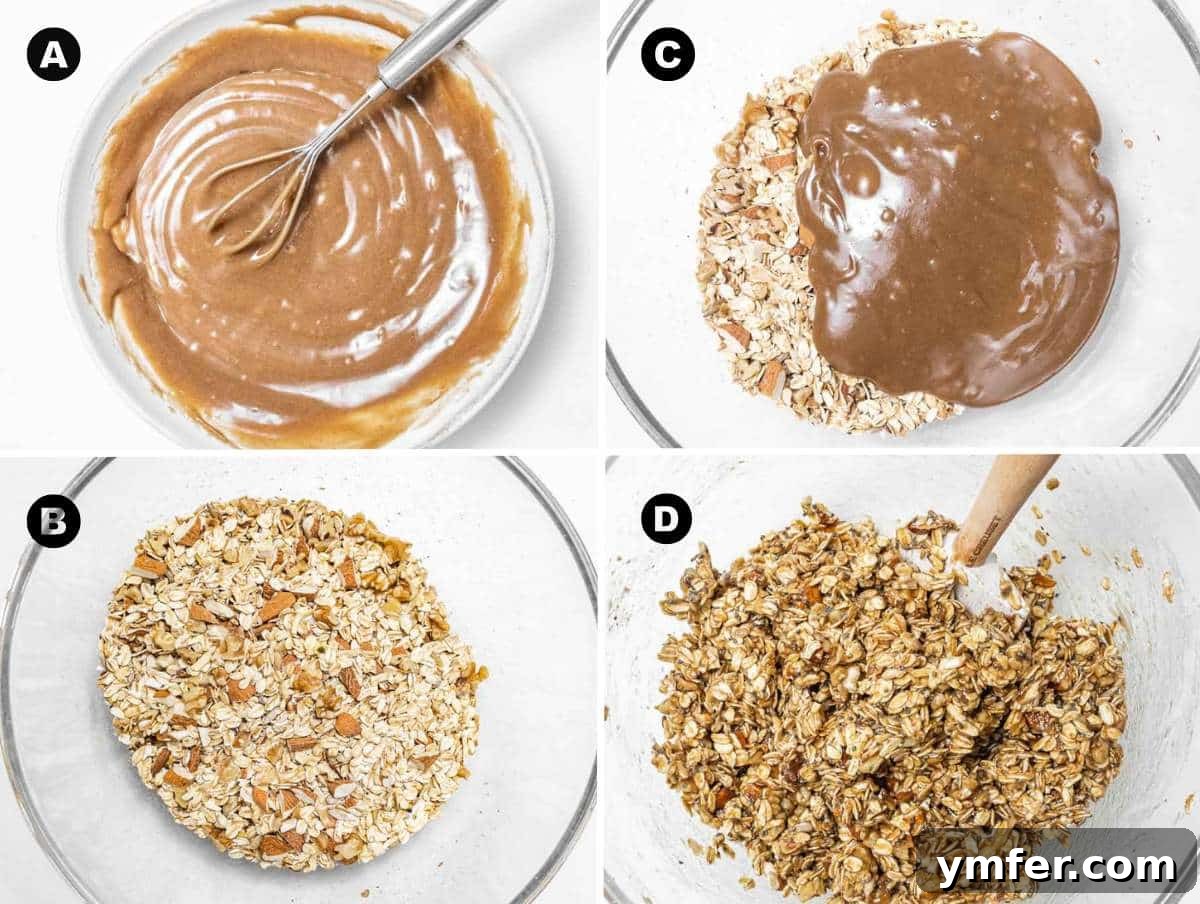 Step 1 for granola recipe: mixing ingredients.