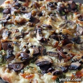 Gourmet Lamb's Quarters Pizza with Caramelized Onions and Mushrooms 5 Caramelized Onion, Mushroom, and Lamb's Quarters Pizza