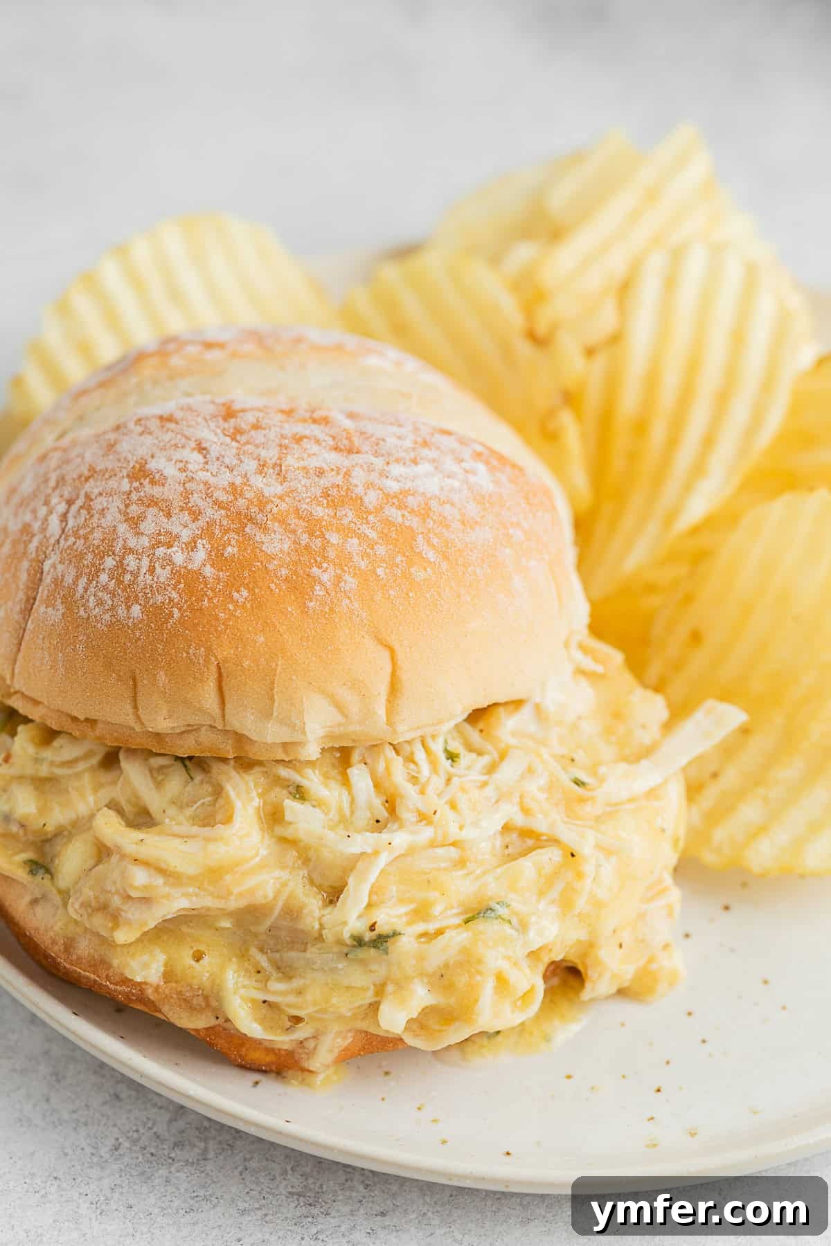 Buckeye State Shredded Chicken Sandwich 9 Ohio Shredded Chicken Sandwich on a plate.