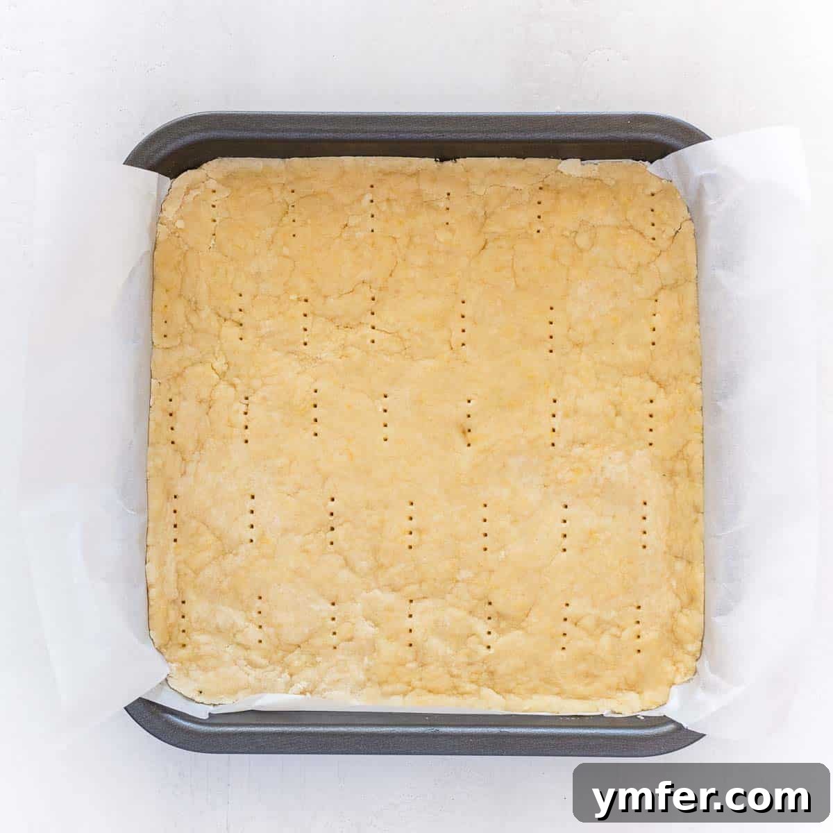 Zesty Plant-Based Lemon Squares 11 The vegan pie crust with fork holes, awaiting its first bake.