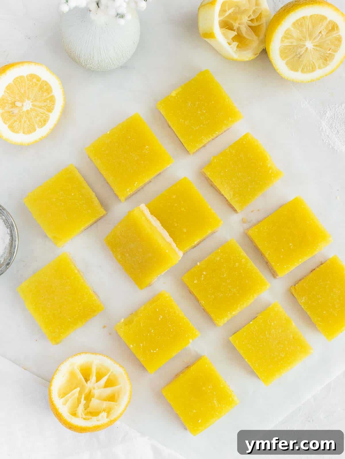Zesty Plant-Based Lemon Squares 19 Finished vegan lemon bars, dusted with powdered sugar, ready for serving.