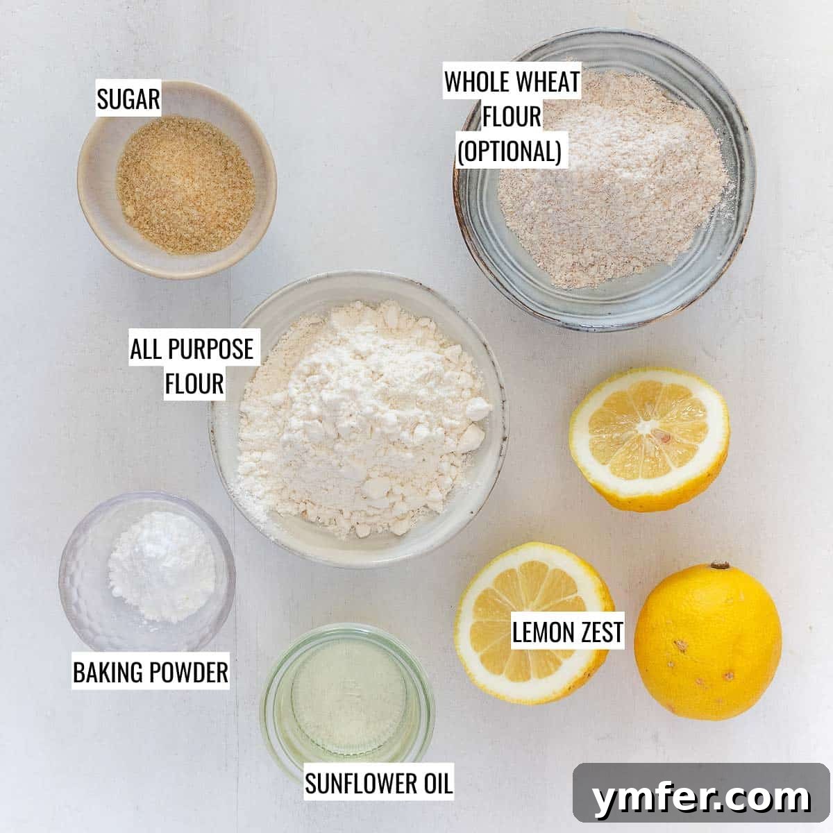 Zesty Plant-Based Lemon Squares 4 Essential ingredients for a perfect vegan pie crust, including flour, sugar, oil, and lemon zest.