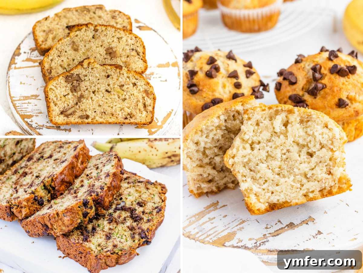 Plant-Powered Banana Bread Perfection 8 Assortment of banana bread variations including plain, chocolate chip, and nut