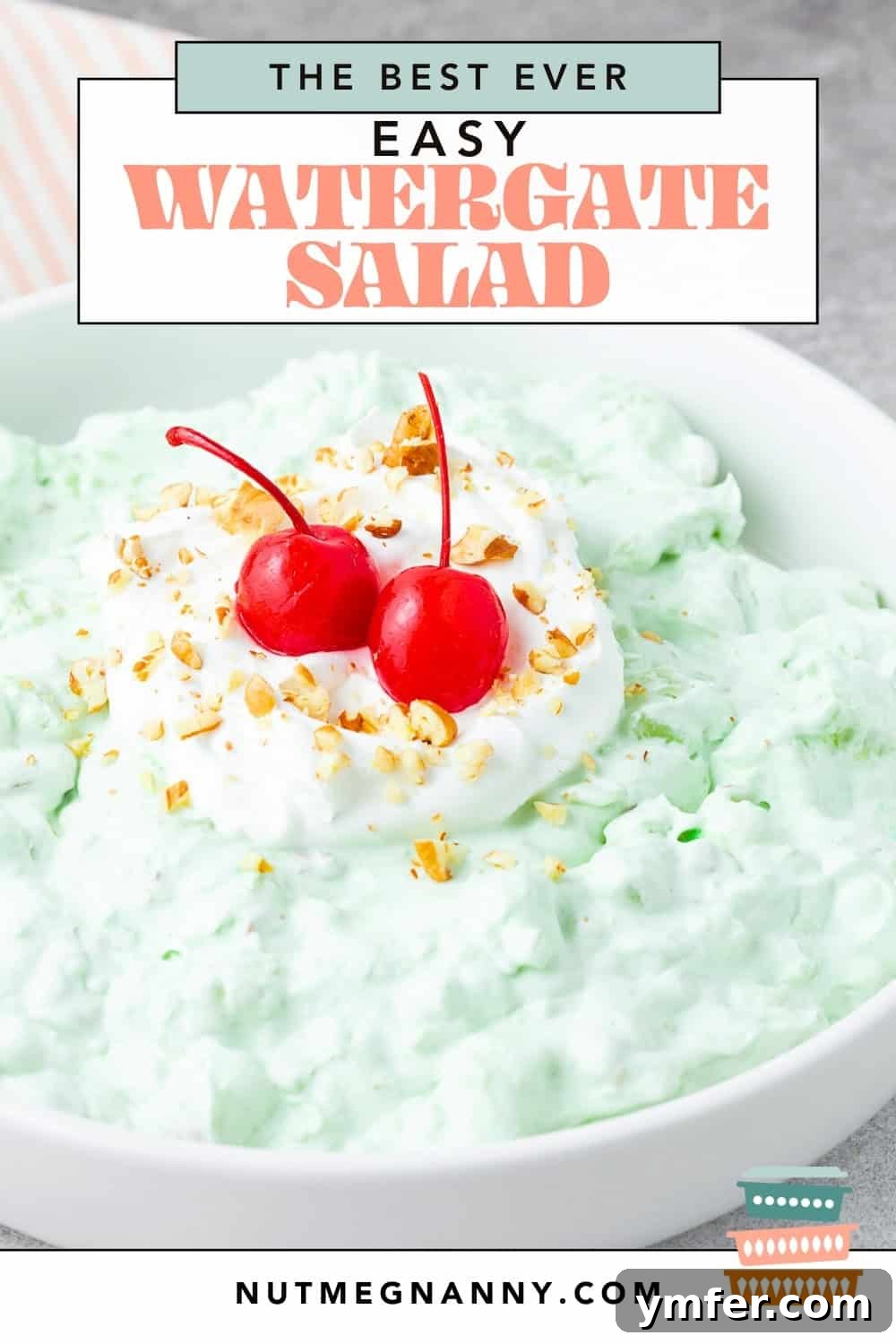Emerald Pineapple Dream 9 Watergate Salad graphic pin for Pinterest, showcasing key ingredients and the final dish.