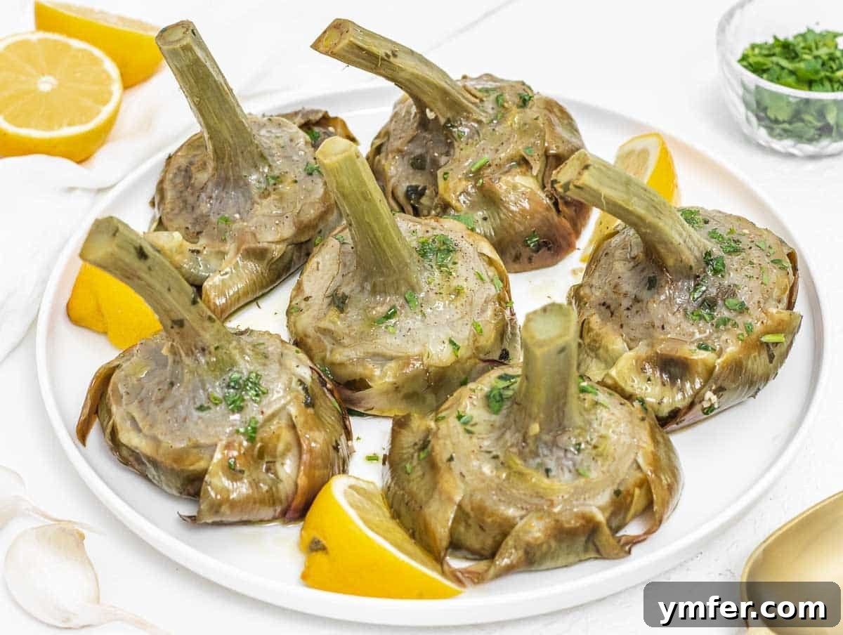Rome's Signature Artichokes 5 Braised artichokes arranged elegantly on a white plate