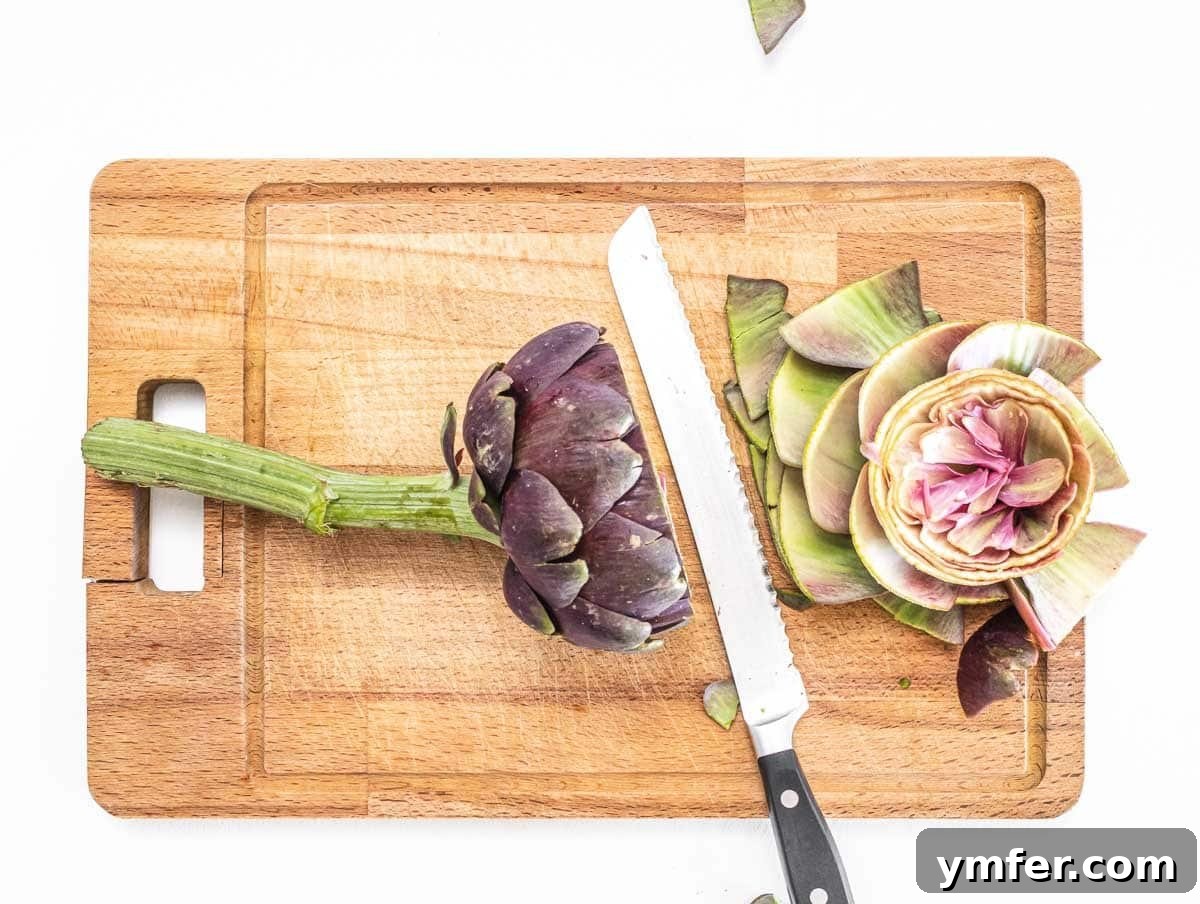 Rome's Signature Artichokes 6 Head cut off artichoke showing the trimmed top