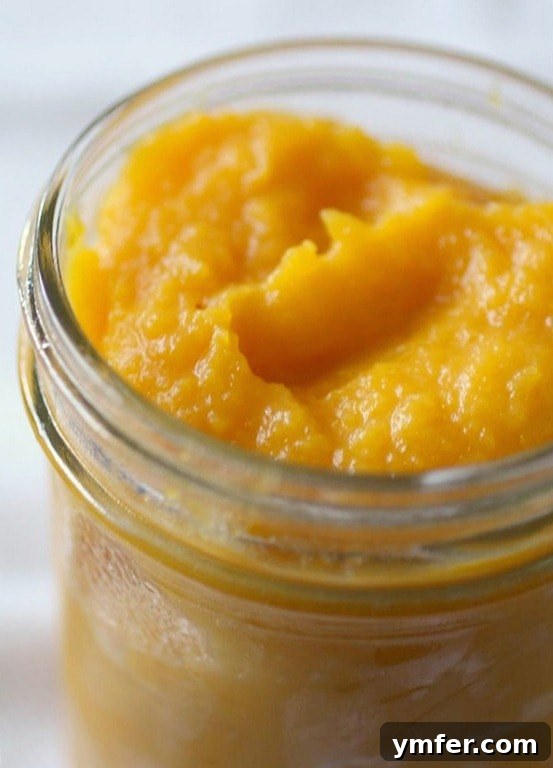 Homemade Pumpkin Puree by Nutmeg Nanny A bowl of freshly made homemade pumpkin puree.