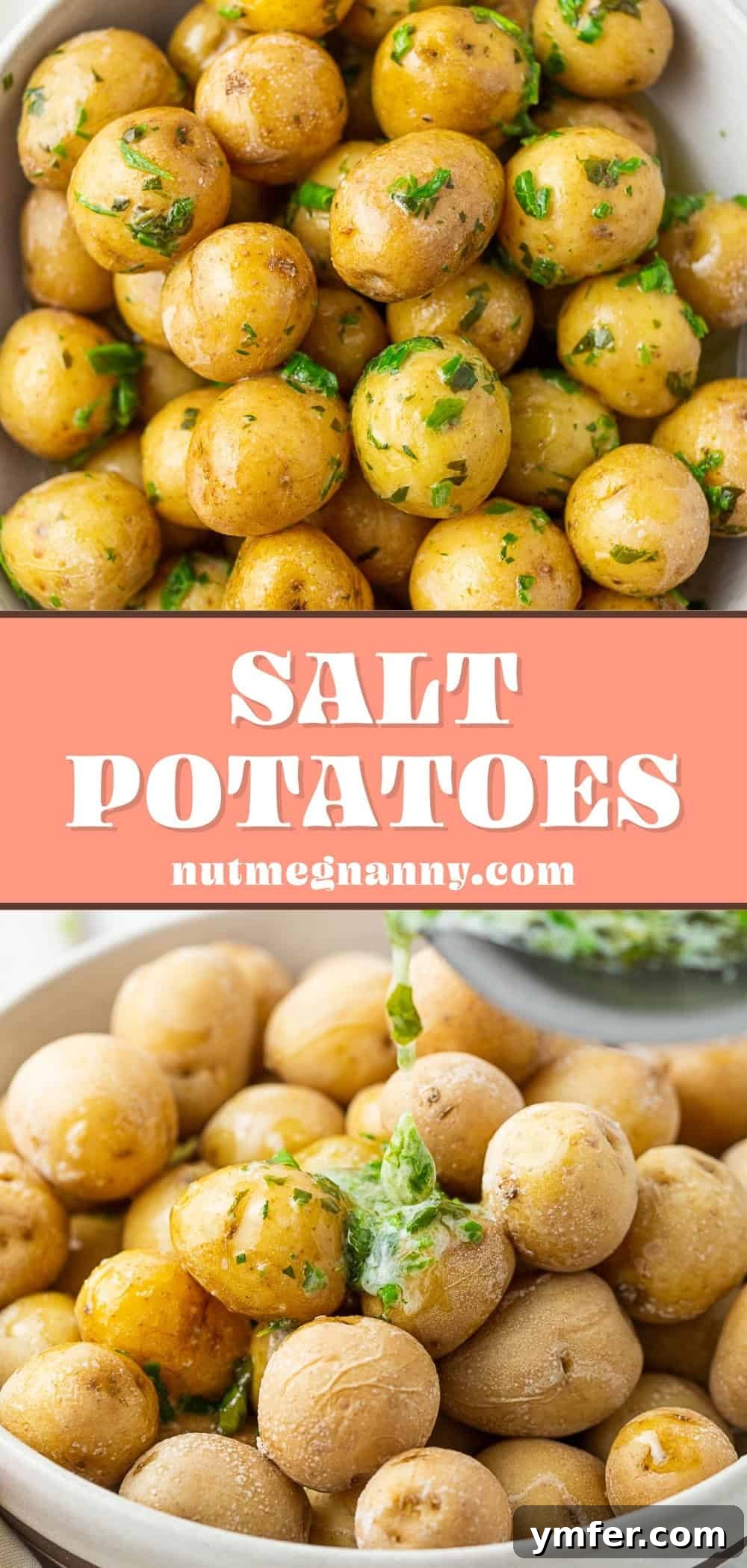 Syracuse Salt Potatoes long pin image for Pinterest with text overlay and an image of the finished dish.