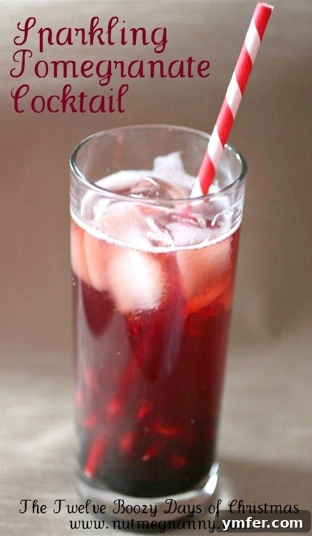 Garnet Glow Cocktail 3 A close-up of a sparkling pomegranate cocktail, garnished with fresh pomegranate seeds and a hint of lime, perfect for a festive occasion.