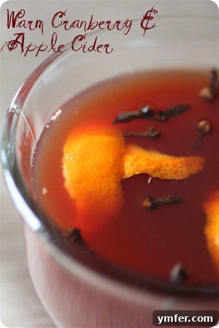 Warm Cranberry & Apple Cider in a mug, garnished with orange and cinnamon