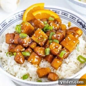 Orange tofu with basmati rice.