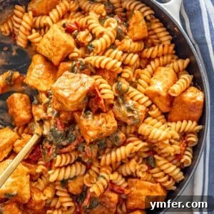 Creamy Tofu Pasta in Marry Me sauce, served in a bowl.