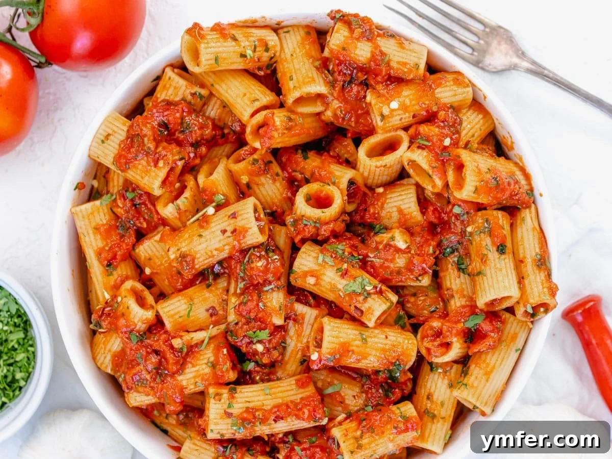 Fiery Rigatoni 12 a bowl of freshly made rigatoni arrabbiata ready to be enjoyed