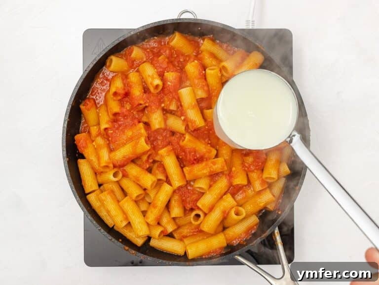 Fiery Rigatoni 20 rigatoni in the pan with the sauce