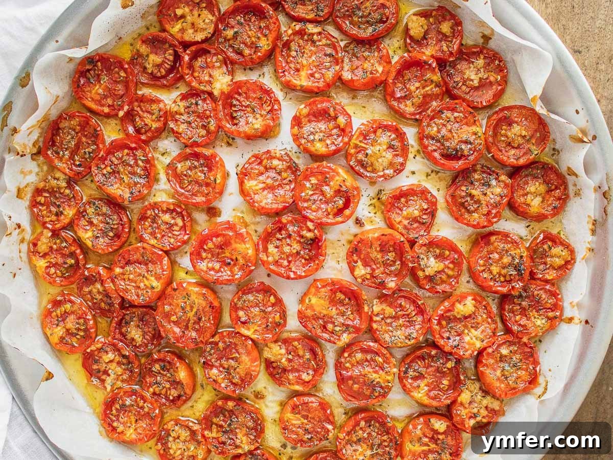 45 Delightful Vegetable Sides 18 Confit tomatoes with garlic in a round tray