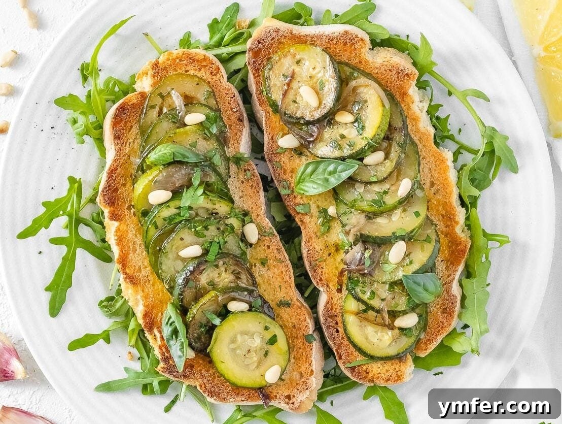45 Delightful Vegetable Sides 5 bruschetta with fried zucchini, pine nuts, and basil