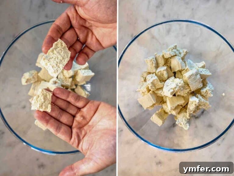 Feast on Plants: 35 Vibrant Recipes 41 How to cut the tofu into bite-sized chunks for frying.