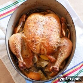 This classic roast chicken turns out perfect every single time. Stuffed with lots of fresh lemon, rosemary, thyme, sage and seasoned with just salt and pepper. It's classic flavors at it's best.