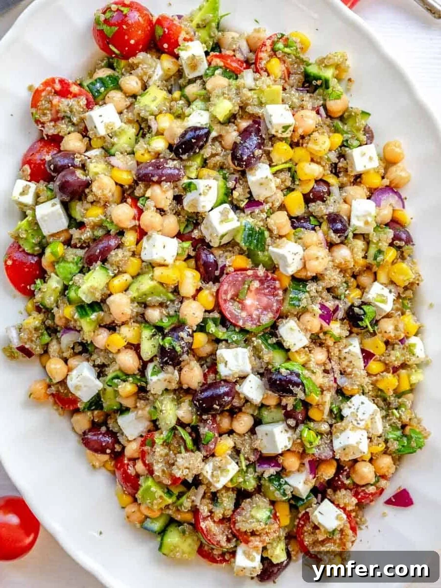 Zesty Quinoa Chickpea Power Salad 3 Chickpea quinoa salad with feta cheese.