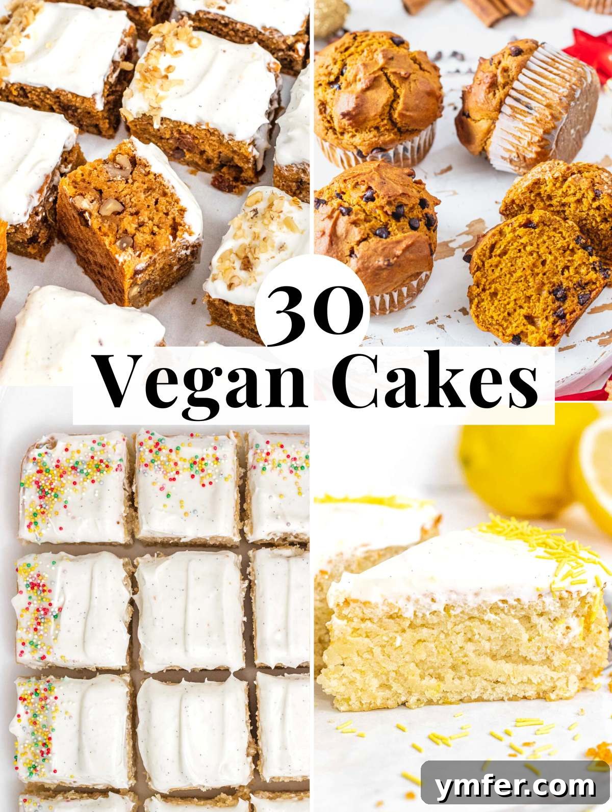 Plant Based Cake Perfection 2 Assortment of beautifully frosted and glazed vegan cakes ready to be served.