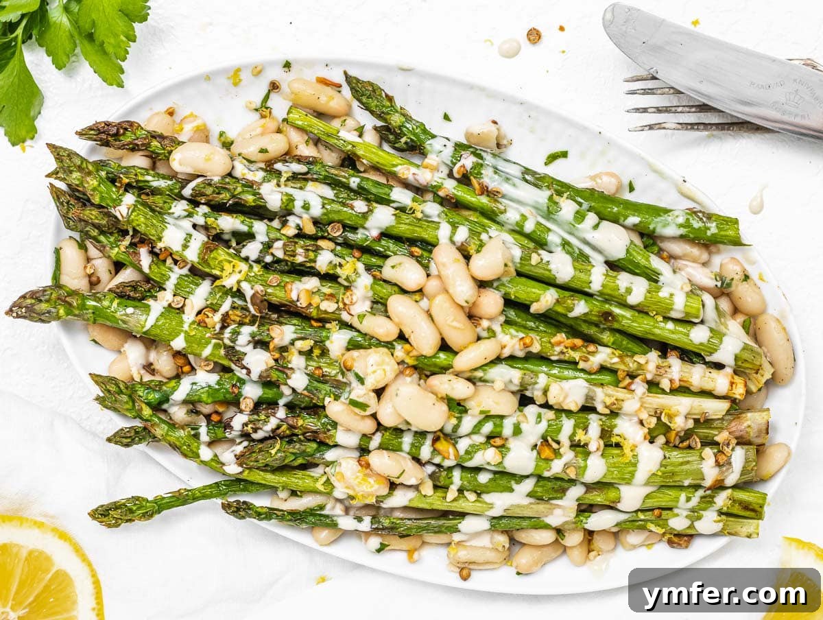Crispy Air Fryer Asparagus 3 Air fryer asparagus with white beans and tahini sauce