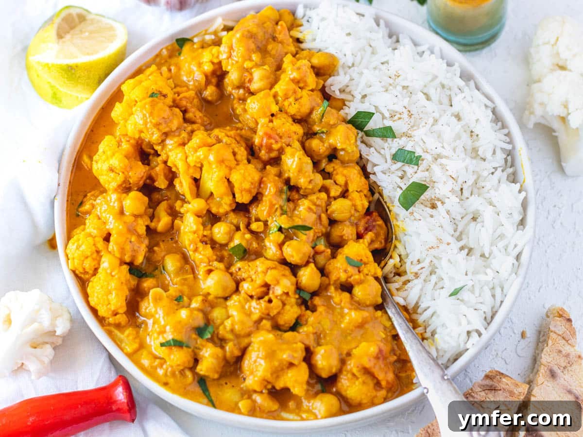 Versatile Cauliflower Creations 3 Cauliflower Curry with a lemon wedge and spoon