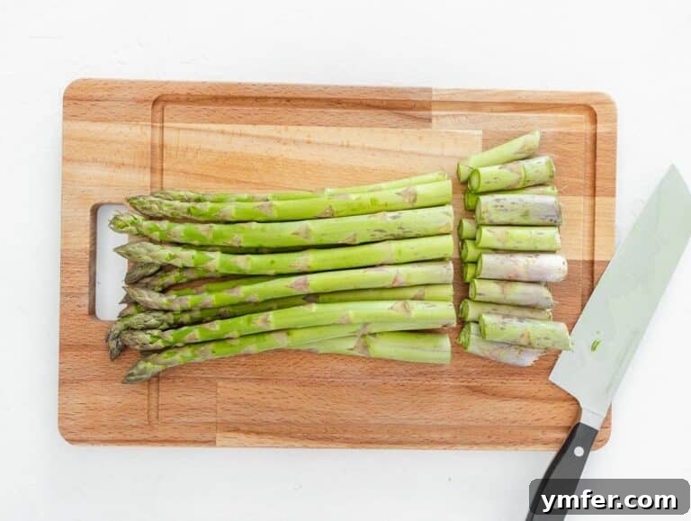 trimming woody end of asparagus