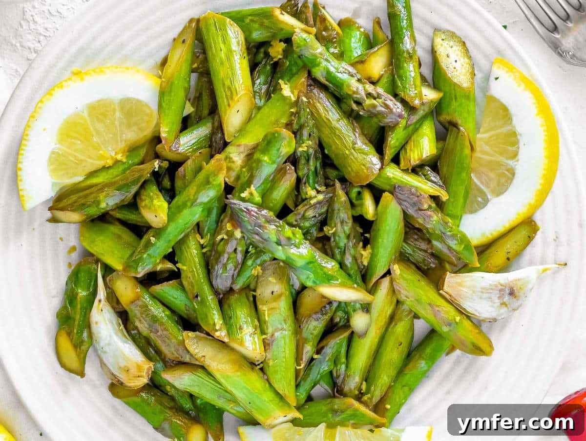 Close-up of freshly cooked sautéed asparagus, ready for serving.