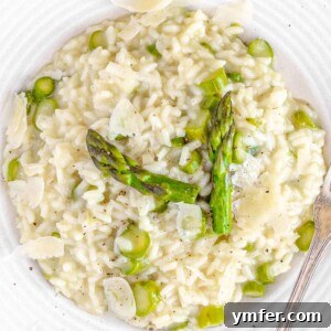 asparagus risotto on a white plate