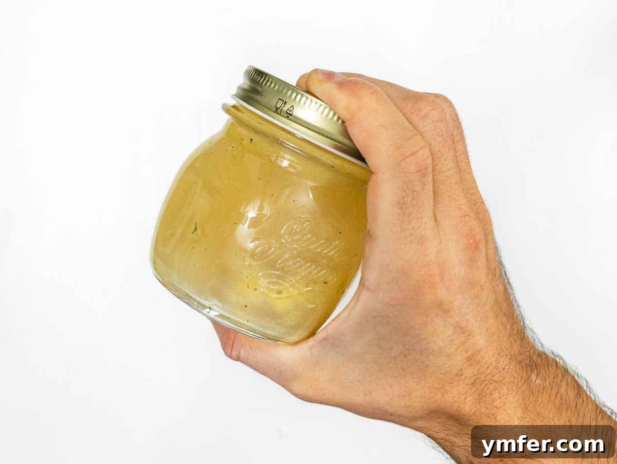 Golden Honey Mustard Bliss 8 Honey mustard dressing ingredients added to a small jar, prior to shaking