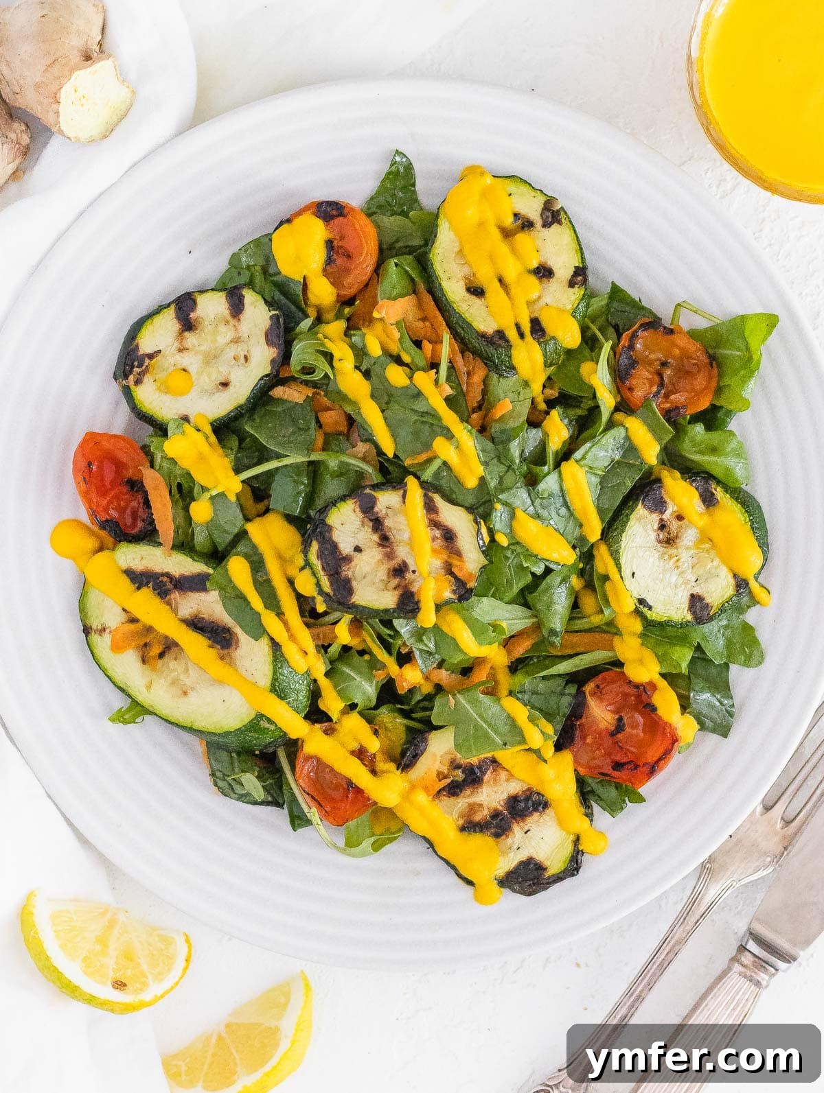 Perfectly Charred Zucchini 3 grilled zucchini salad with carrot ginger dressing