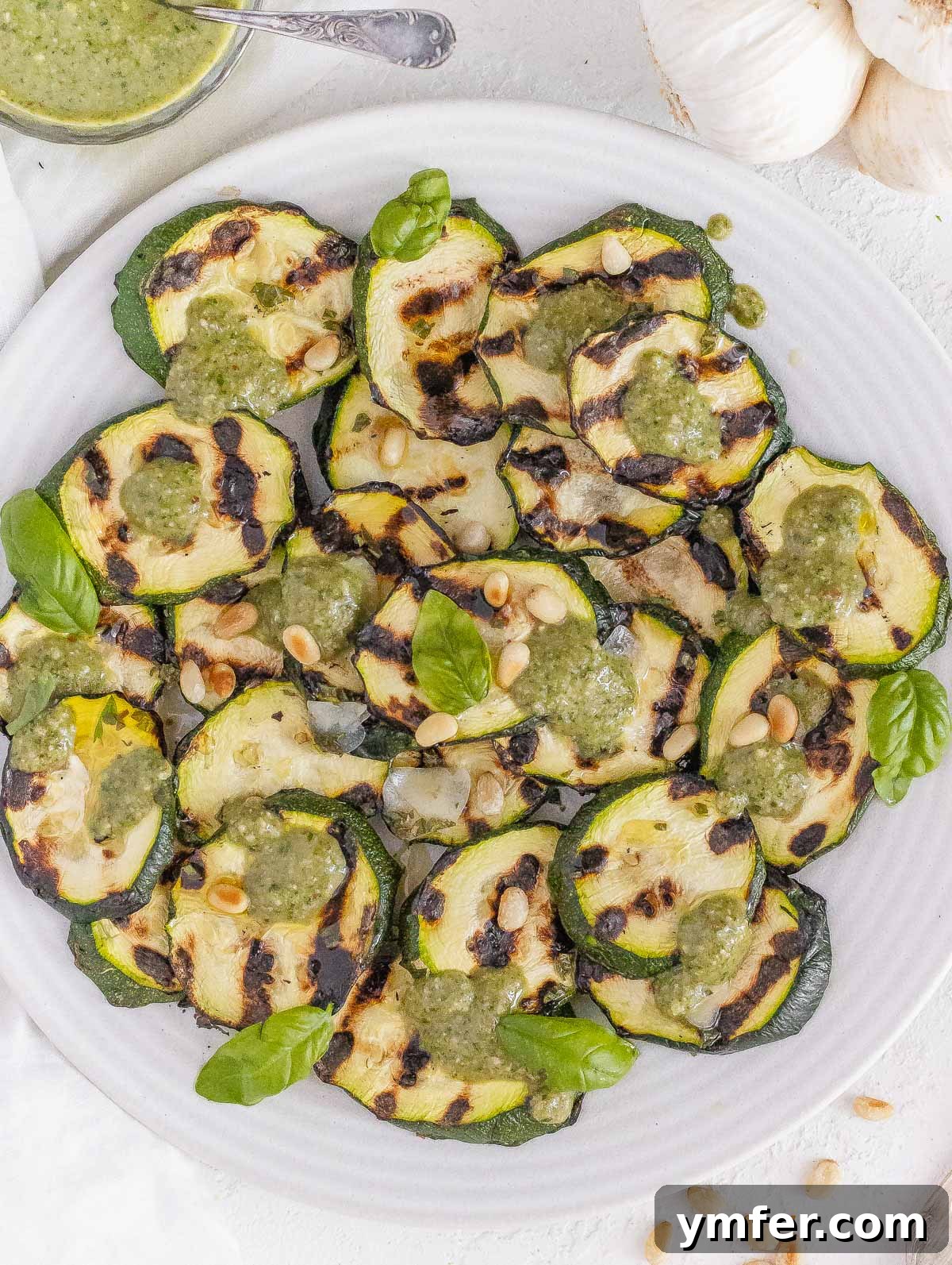 Perfectly Charred Zucchini 4 grilled zucchini with pesto
