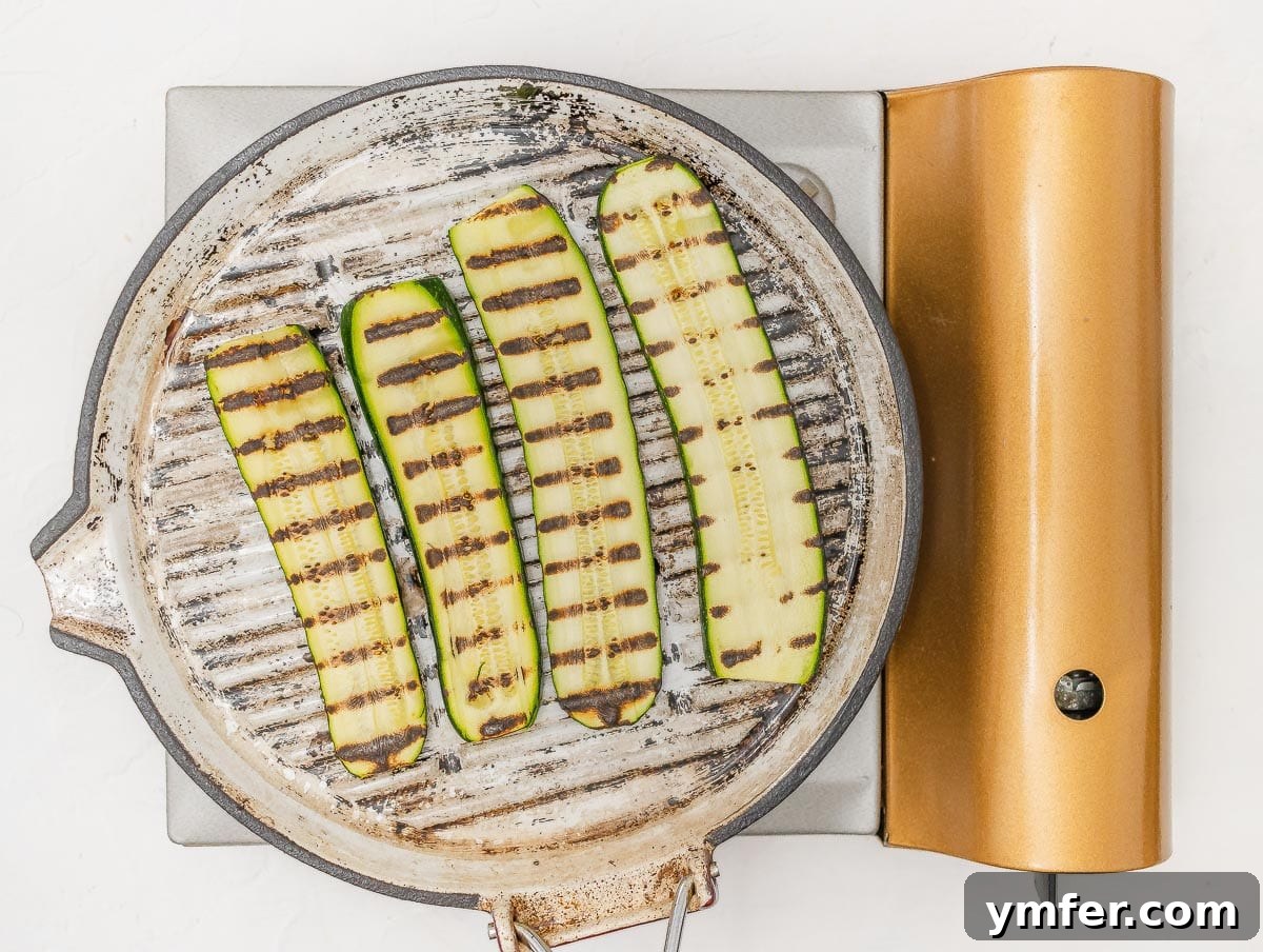 Perfectly Charred Zucchini 9 grilled zucchini slices on grill pan