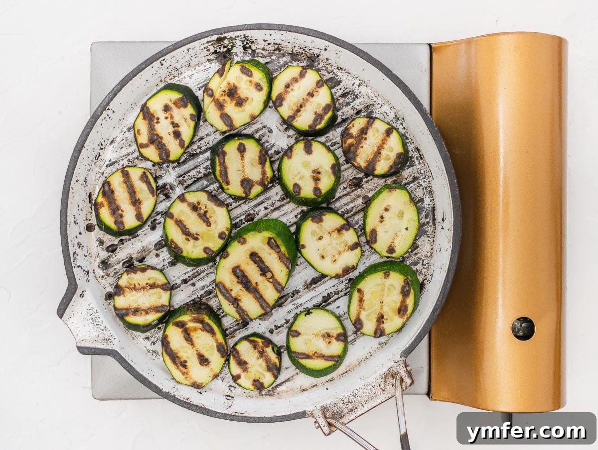 Perfectly Charred Zucchini 10 charred round zucchini slices on grill pan