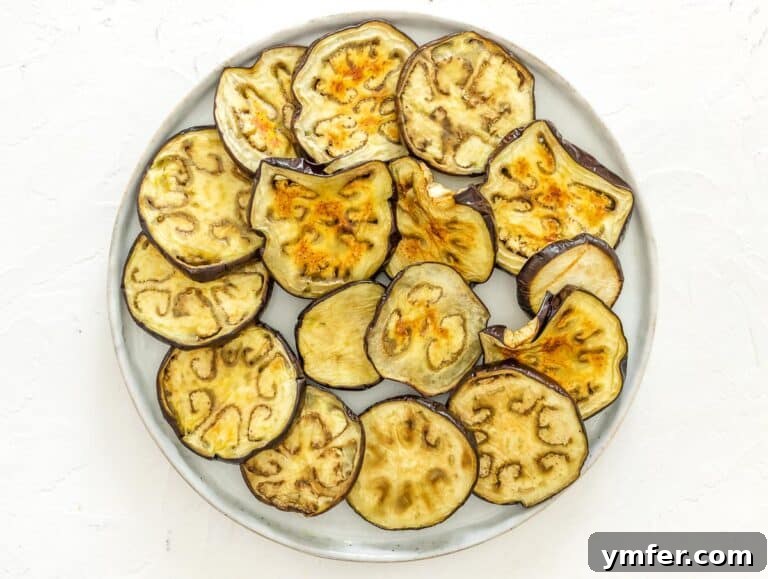 Eggplant Elevated 30 Exciting Recipes 27 Perfectly roasted eggplants on a serving plate, ready for the next step.