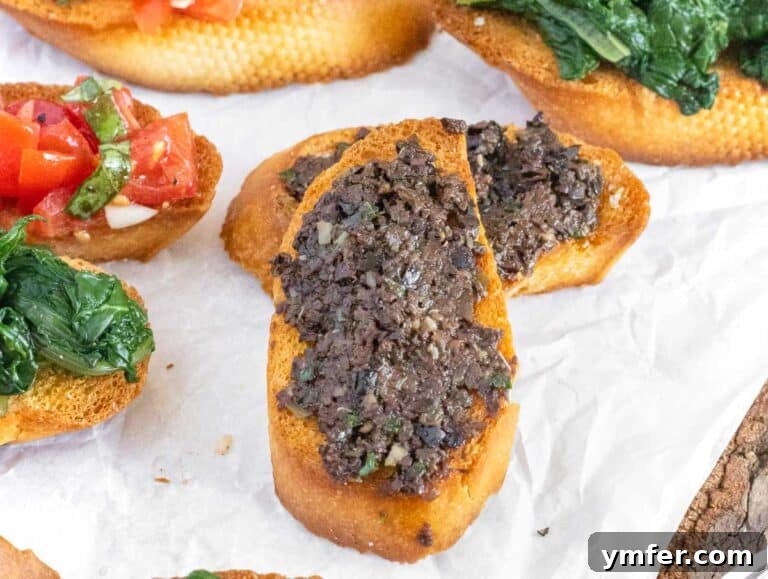 Tapenade on crostini for serving