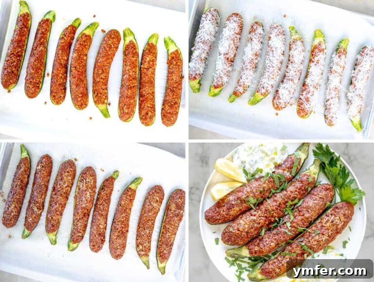 baking the zucchini boats with cheese