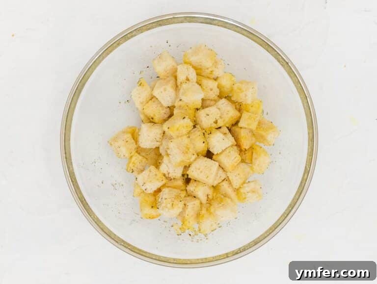Golden Crunch Air Fryer Croutons 11 seasoning the bread