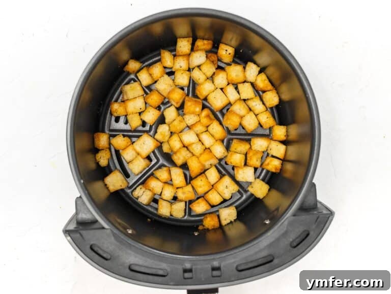 Golden Crunch Air Fryer Croutons 12 diced bread in air fryer basket