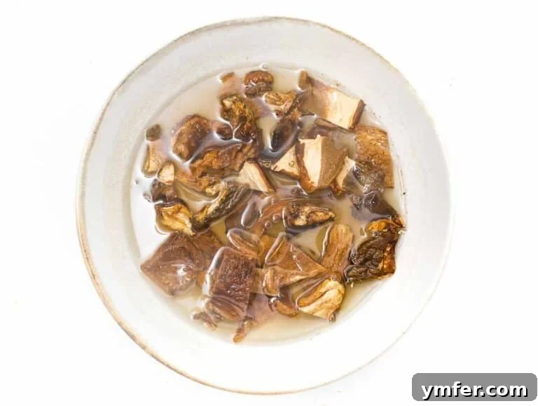 35 Vibrant Vegetarian Lunch Ideas 37 soaking dried mushrooms in a bowl