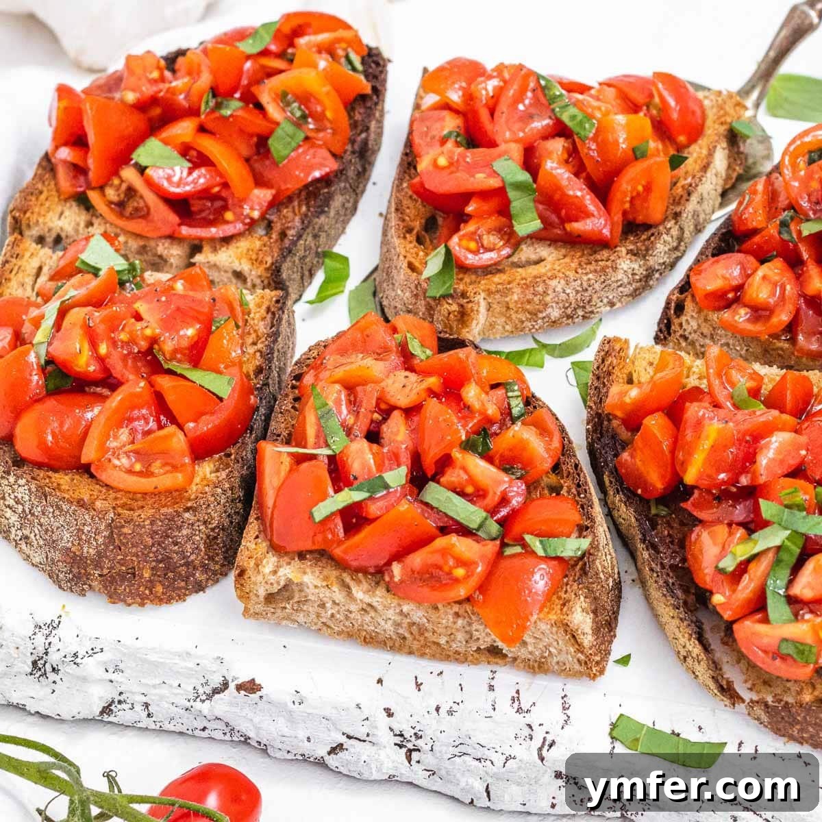 Tomato bruschetta with fresh basil.